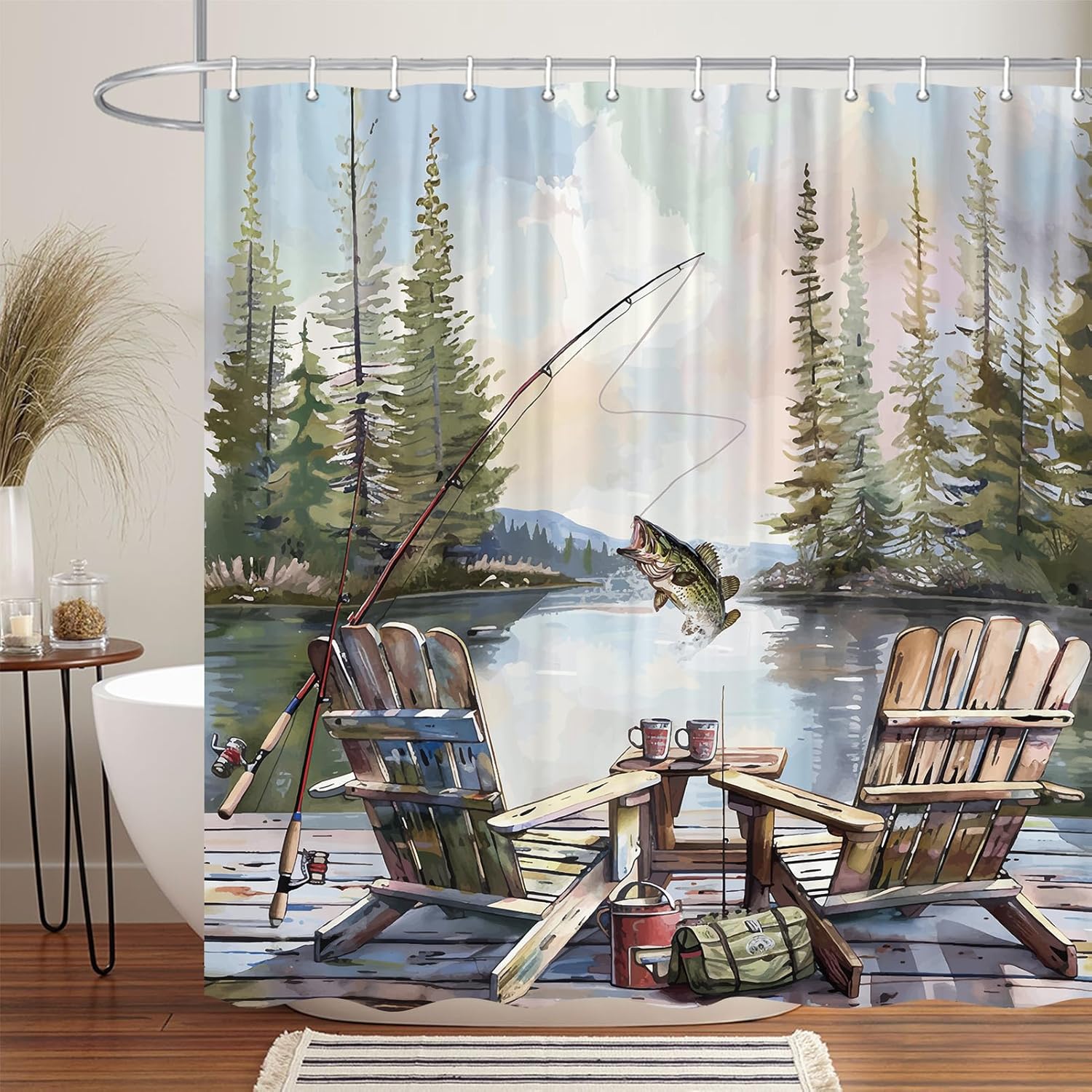 Hunting And Camping In Forest - ستارة حمام بتصميم صيد ريفي، ستارة