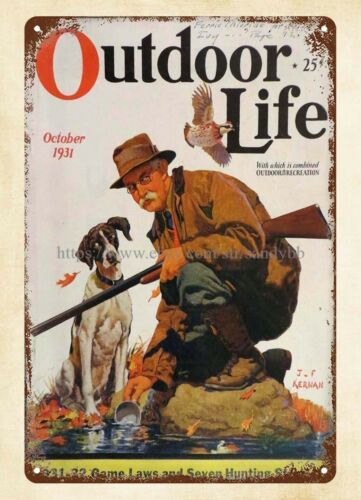 Hunting Dog Outdoor - لافتة معدنية بتصميم غلاف مجلة OUTDOOR