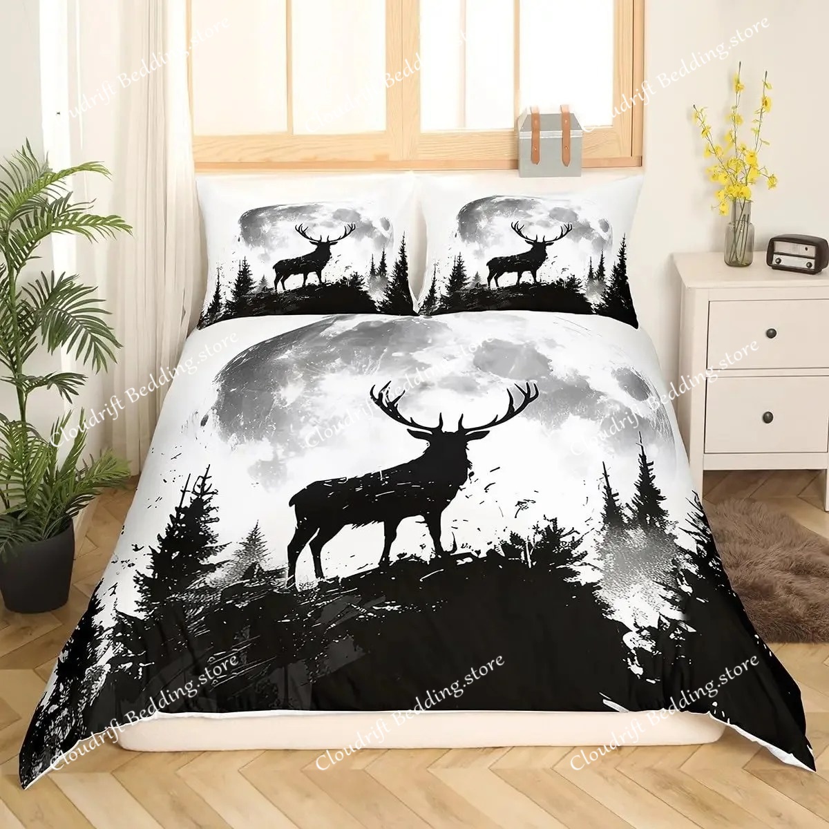 غطاء لحاف بتصميم الغزلان والحي - مراجعة Hunting And Camping In Forest وسعره