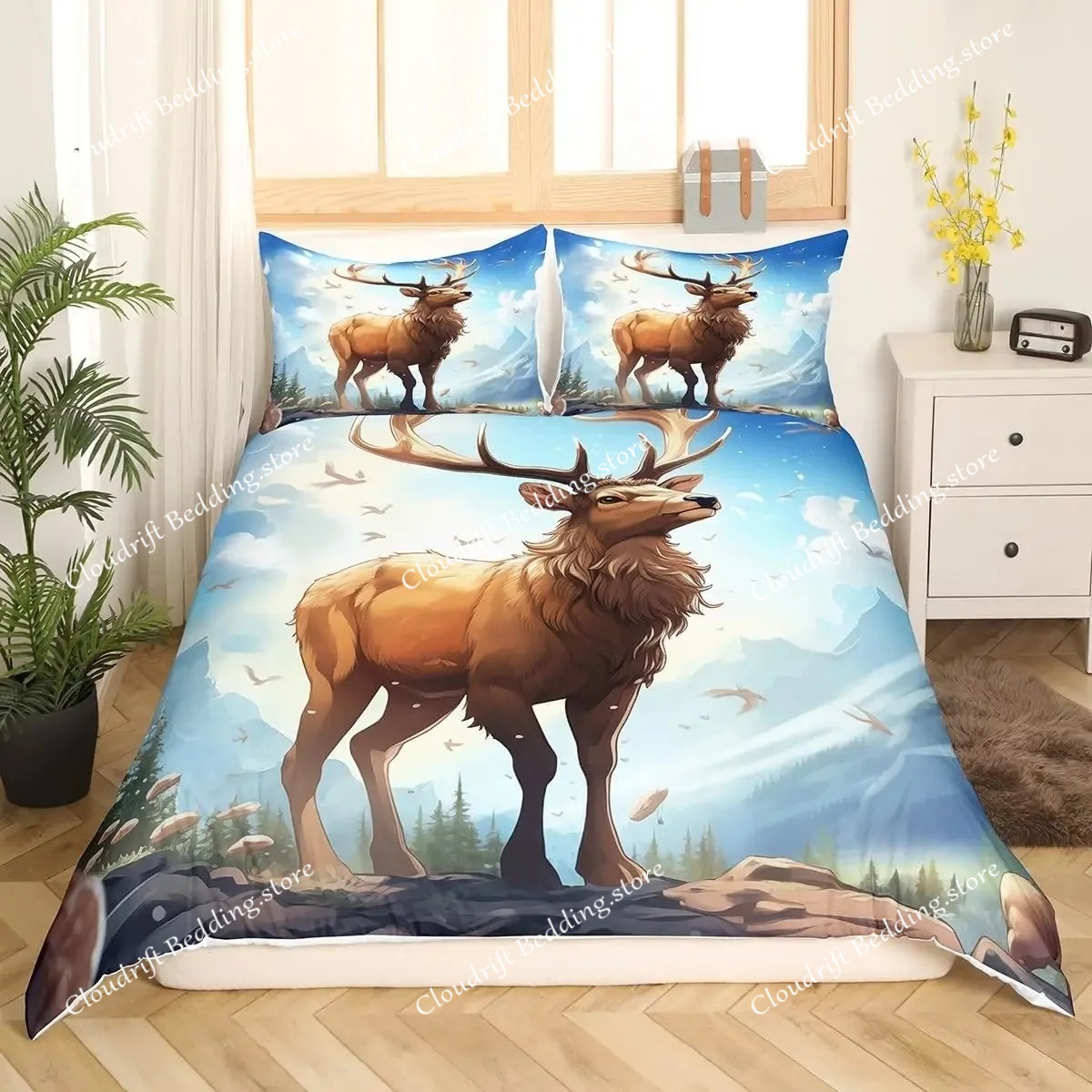 غطاء لحاف بتصميم الغزلان والحي - مراجعة Hunting And Camping In Forest وسعره