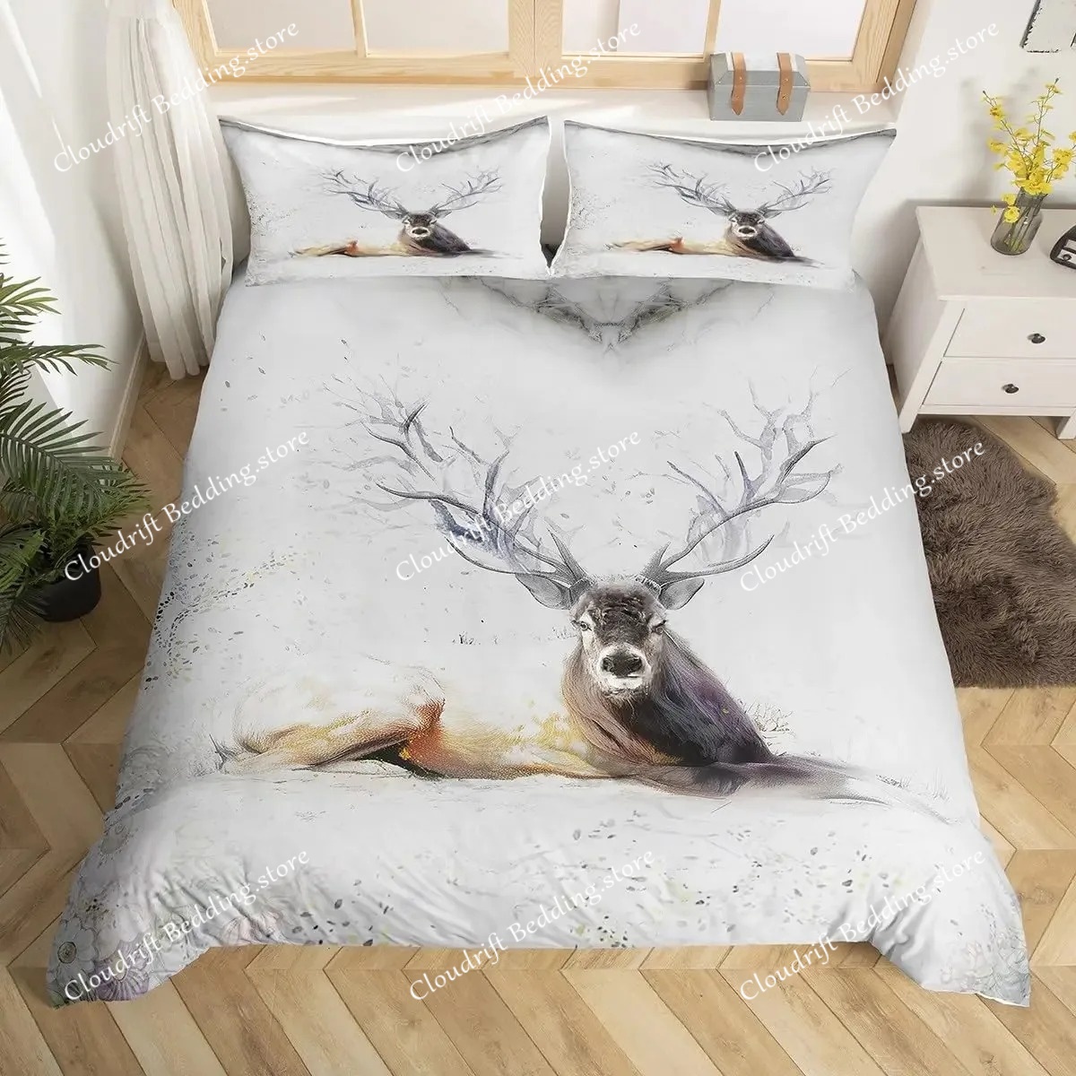 غطاء لحاف بتصميم الغزلان والحي - مراجعة Hunting And Camping In Forest وسعره