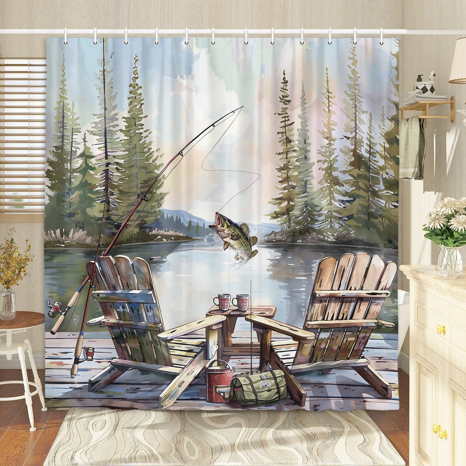 ستارة حمام بتصميم صيد ريفي، ست - مراجعة Hunting And Camping In Forest وسعره