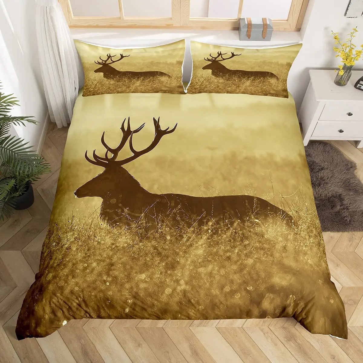 الغزلان الأيائل غطاء لحاف المل - مراجعة Hunting And Camping In Forest وسعره
